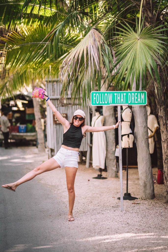 Discover where to find the Follow That Dream sign in Tulum. There are many easy instagram locations in Tulum, and this sign is one of them.